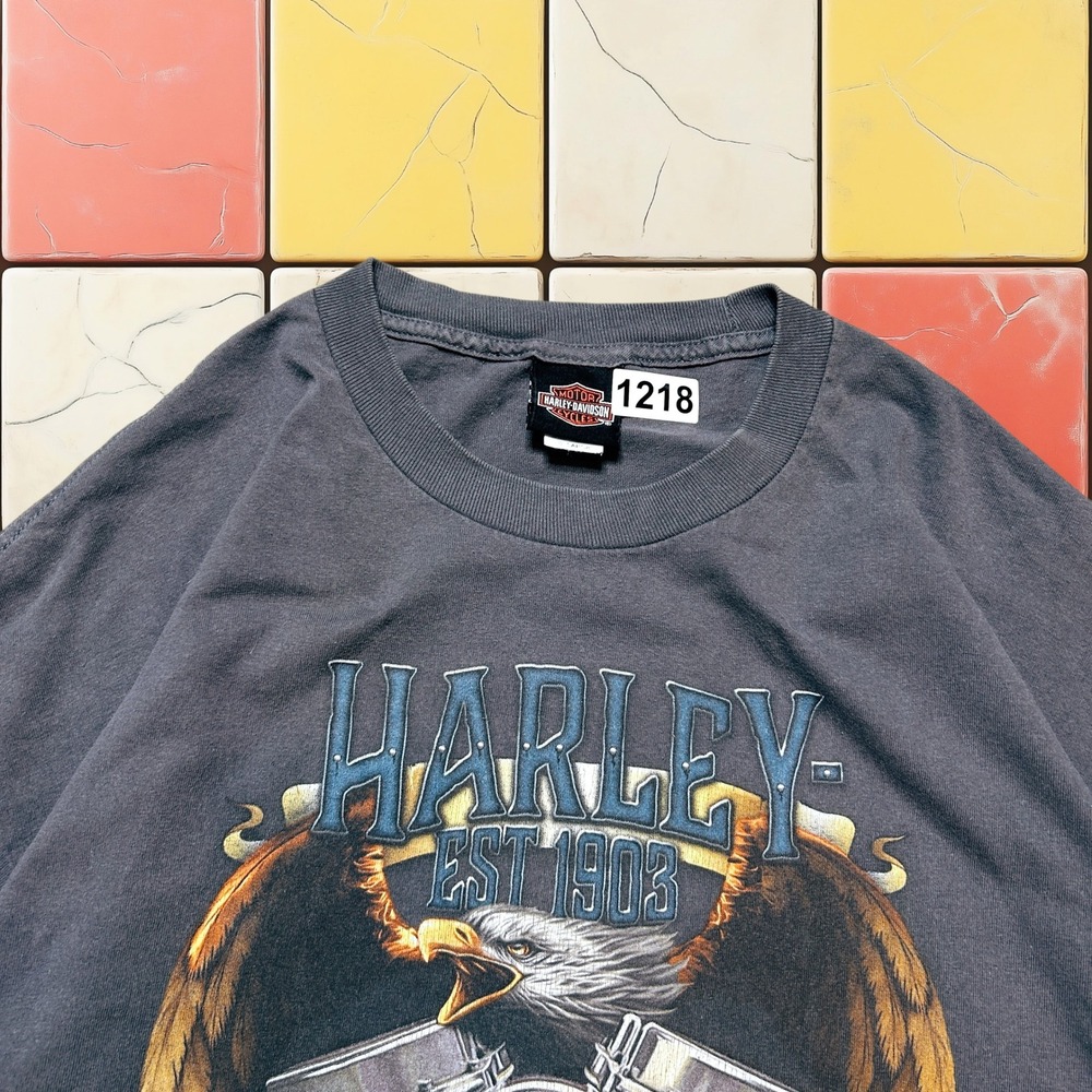 VTG Harley Davidson V-Twin Flame Shirt Y2K Men Gray 3XL‎ Eagle Biker Grunge Tee - Picture 11 of 14